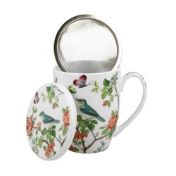 Taza Infusor Crocus Pajaros Duo Porcelana Caja Regalo