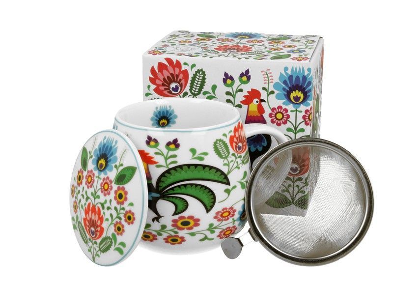 Taza Infusor Gallo Etnico Porcelana para Té e Infusion