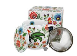 Taza Infusor Gallo Etnico Porcelana para Té e Infusion