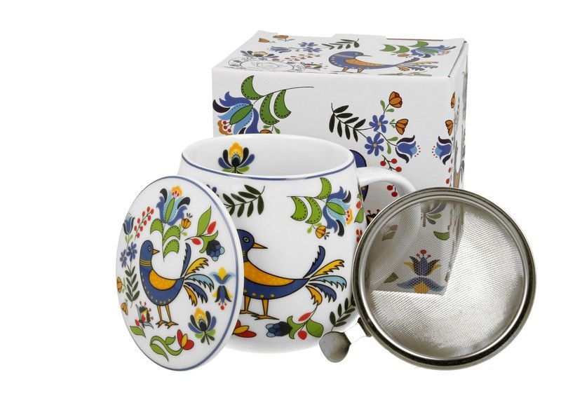 Taza Infusor Pajaro Etnico Porcelana para Té e Infusion