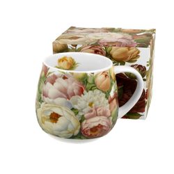 Taza Mug Ancho Peonies Porcelana Caja Ideal Regalo