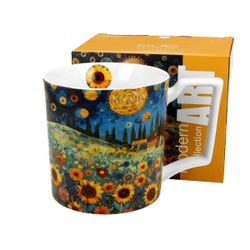 Taza Mug Grande Sunflower Modern Porcelana Caja Ideal Regalo
