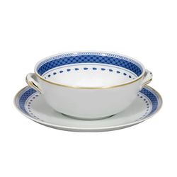 Taza para consomé con plato de porcelana en blanco y azul, 17,1 x 17,1 x 5,2 cm | Cozinha Velha