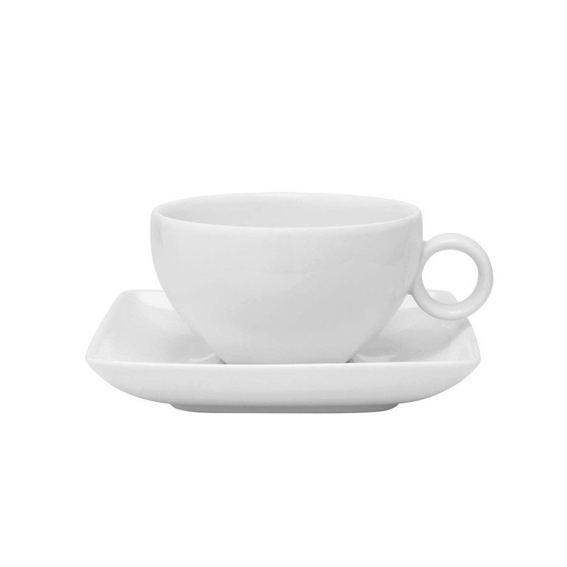 Taza té c/platillo porcelana Carré Whité, Ø13,6x5,6 cm