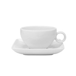 Taza té c/platillo porcelana Carré Whité, Ø13,6x5,6 cm