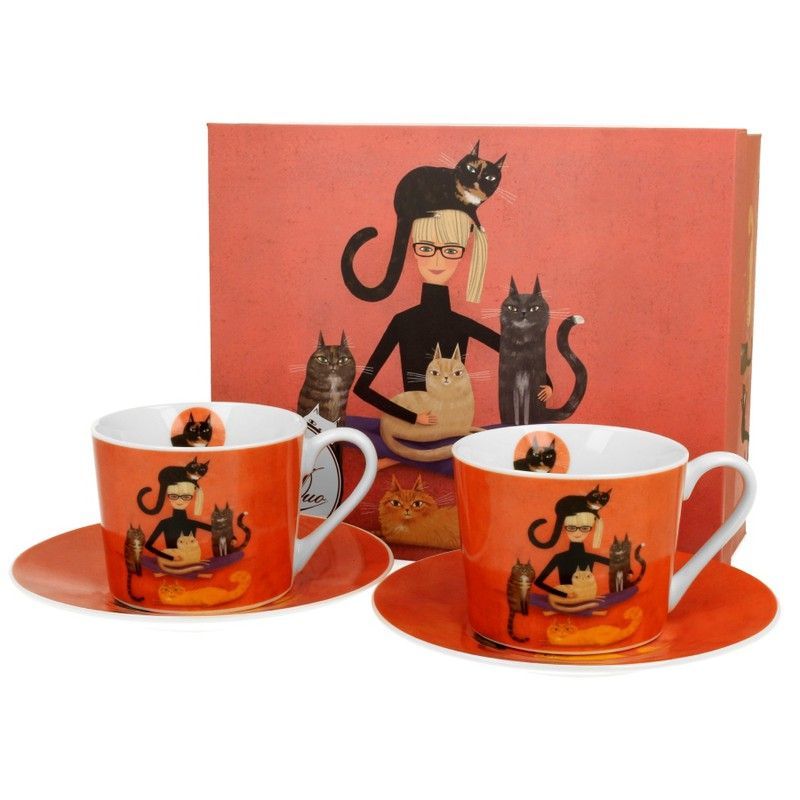 Taza Te C/Plato J Gatos Cindy Porcelana para Té e Infusion