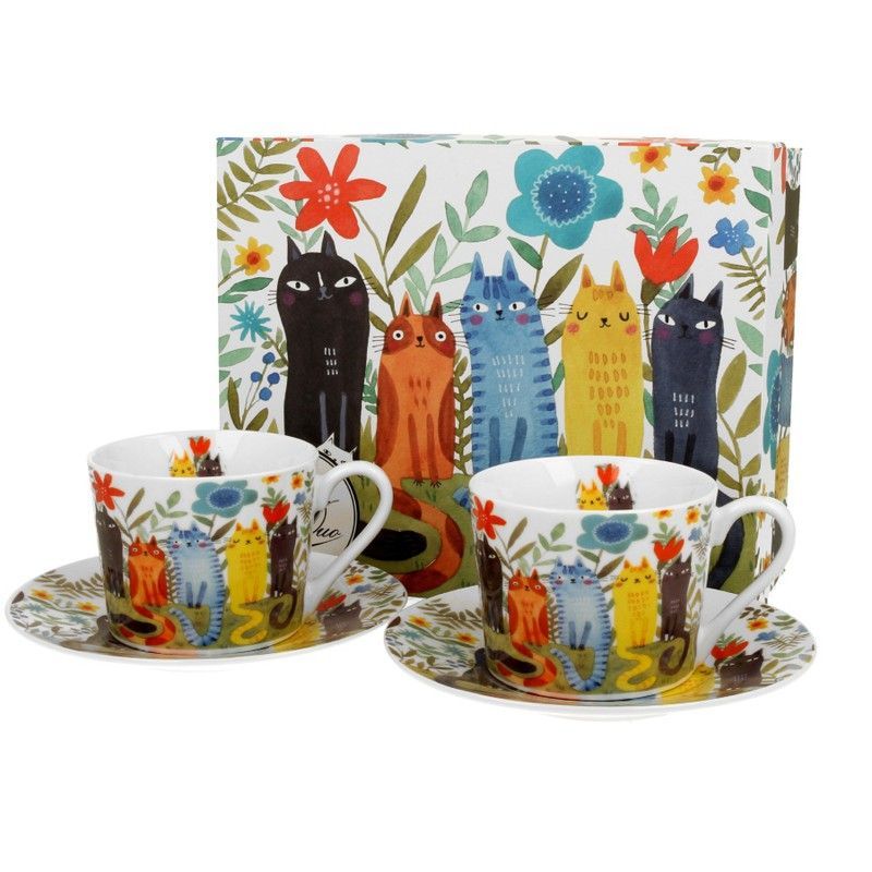 Taza Te C/Plato J Gatos Garden Porcelana para Té e Infusion
