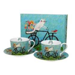 Taza Te Con Plato Ato Juego 2 Gatos Bici 23 Cl Porcelana Duo Art Gallery
