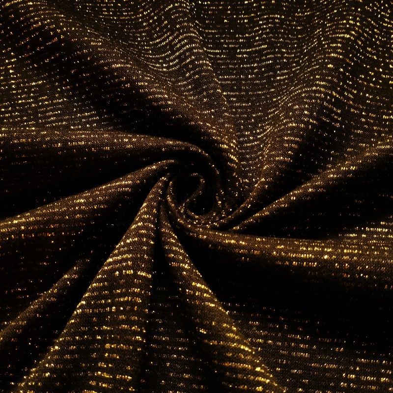 Tela Felpa Negra con Rayas de Hilo Dorado - 260g/m² ancho 175cm