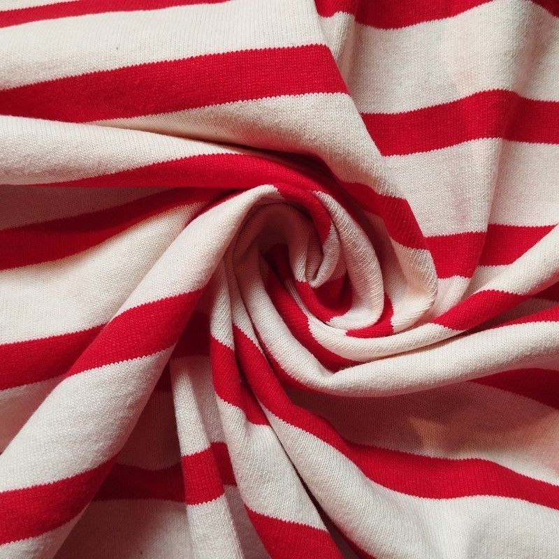Tela marinera Jersey Rojo sobre Beige. Ancho 185cm