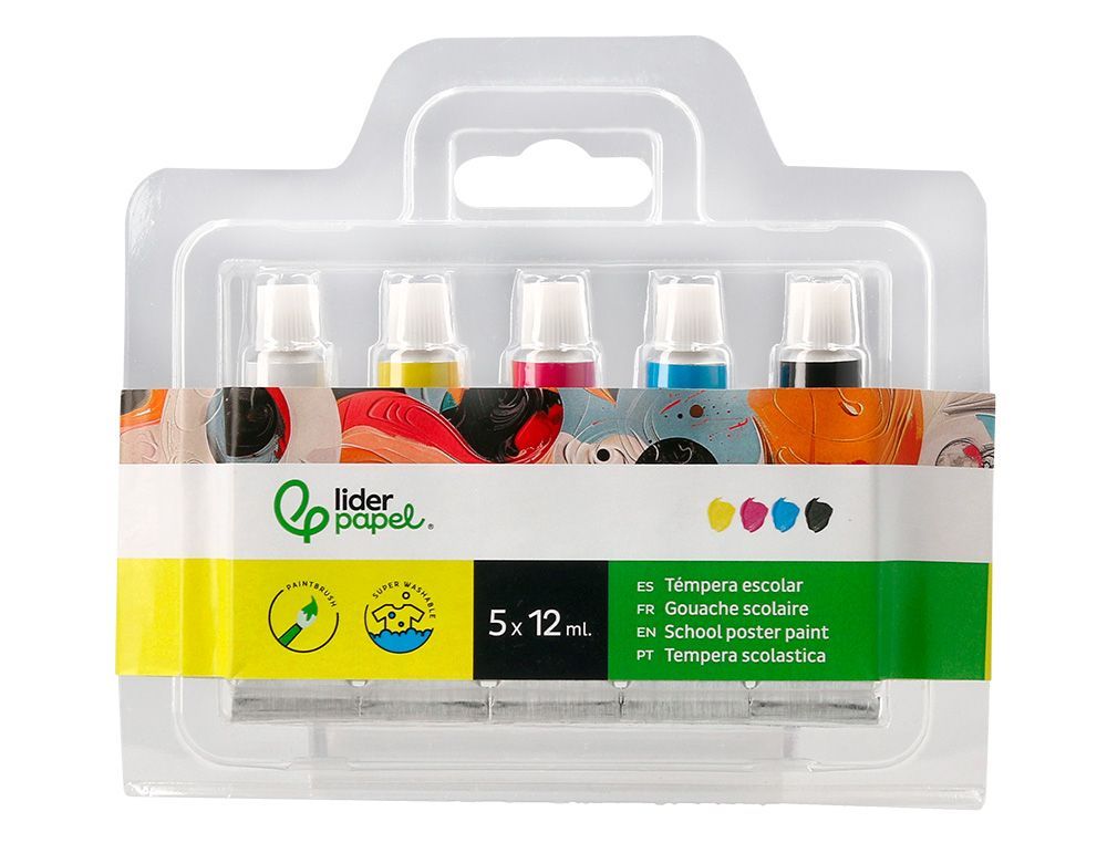 Tempera liderpapel en tubo de alumino de 12 ml estuche de 5 tubos colores primarios