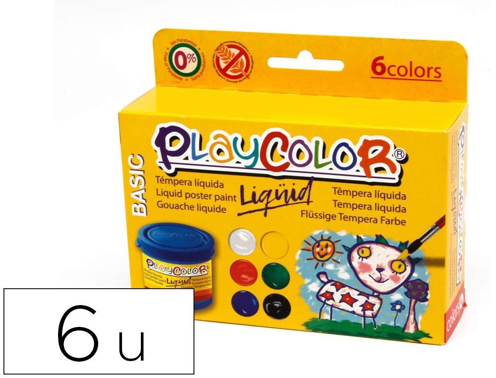 Tempera liquida playcolor liquid basic 40 ml caja de 6 unidades colores surtidos