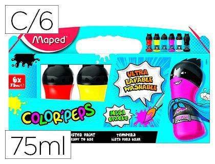Tempera maped color peps ultra lavable caja de 6 colores surtidos primarios 75 ml