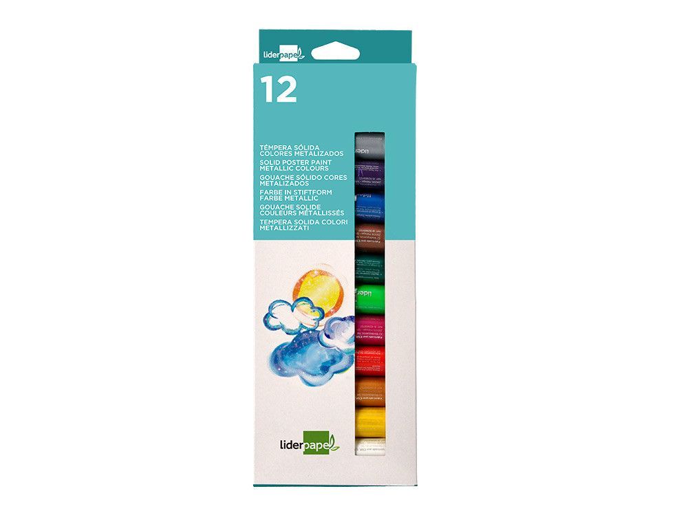 Tempera solida en barra liderpapel escolar 10 gr caja de 12 colores surtidos