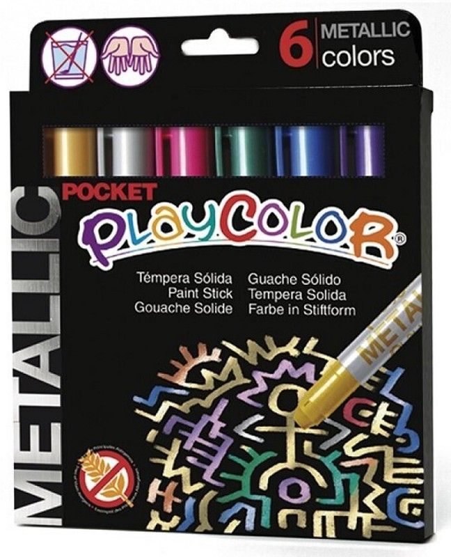 Témpera sólida PLAYCOLOR POCKET METALLIC 6 colores