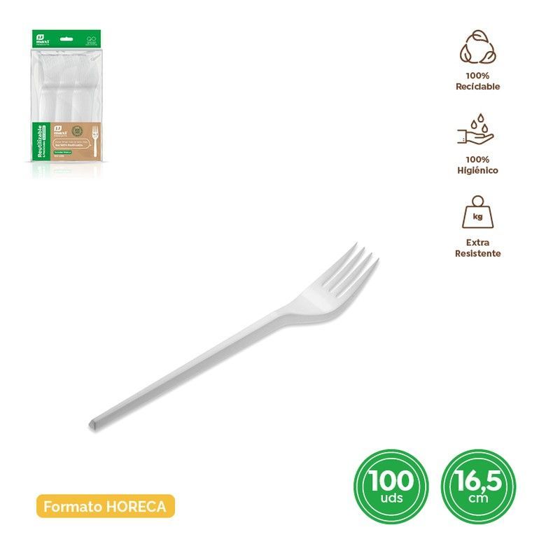 Tenedor Blanco 16,5 cm Reutilizable 100 unidades