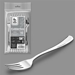 Tenedor Reutilizable 18,5 Cm, Plata. 10 Unidades