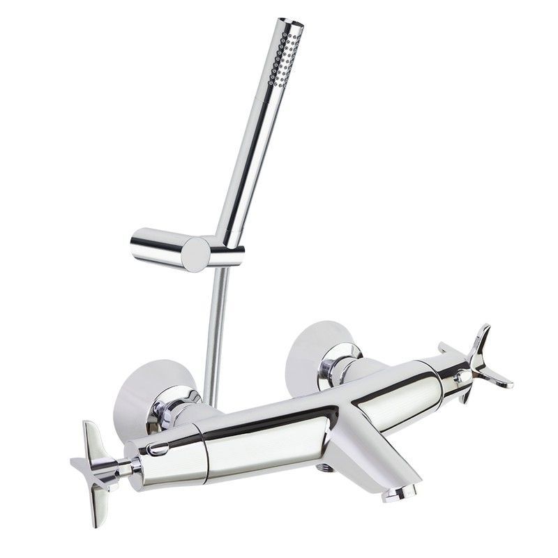 Termostático de baño-ducha con equipo de ducha cromado, modelo Adagio