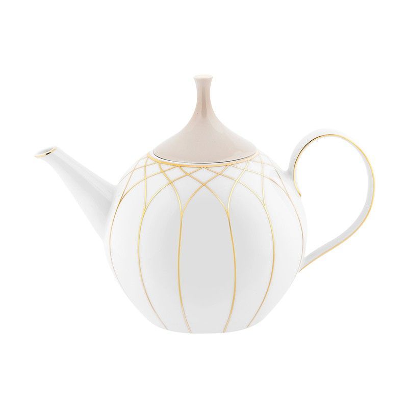Tetera de porcelana en blanco, beige y oro, 23,1 x 14,1 x 17 cm | Terrace