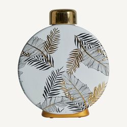 Tibor de cerámica en blanco y oro, 23 x 8 x 28 cm | Uxue