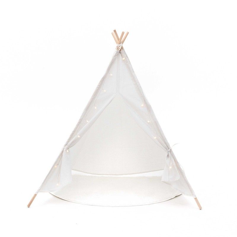 Tipi infantil montessori de madera de paulownia y tela en blanco, 120 x 120 x 150 cm | Koda
