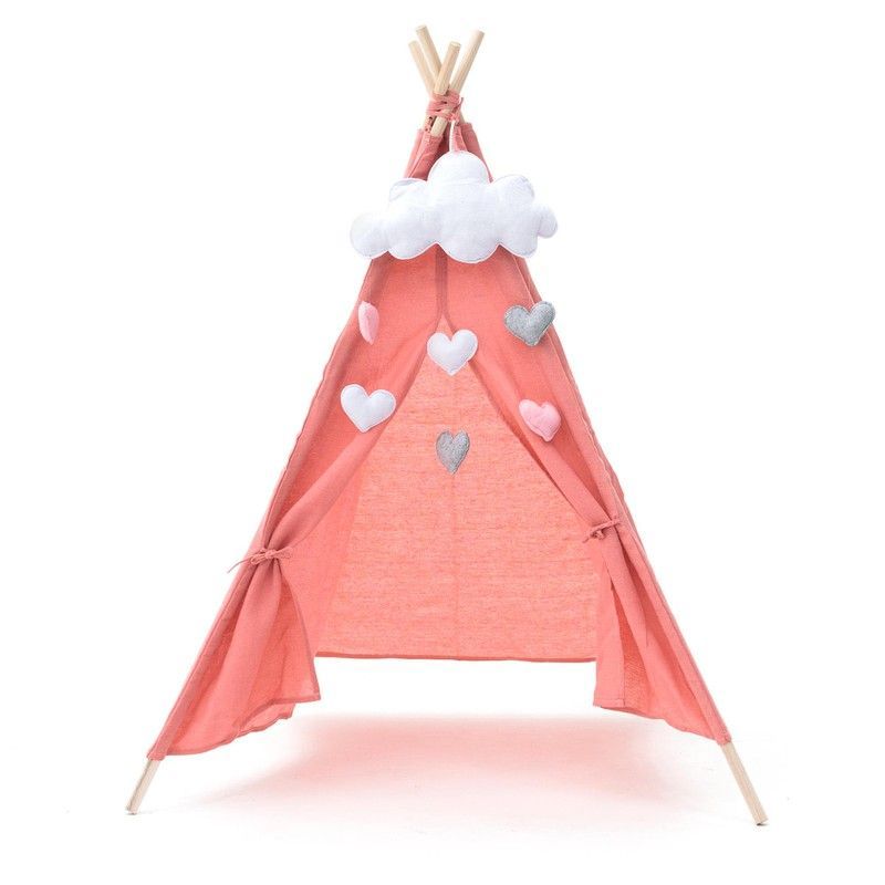 Tipi infantil montessori de madera de paulownia y tela en rosa, 80 x 80 x 110 cm | Kalpana