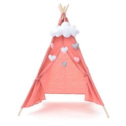 Tipi infantil montessori de madera de paulownia y tela en rosa, 80 x 80 x 110 cm | Kalpana
