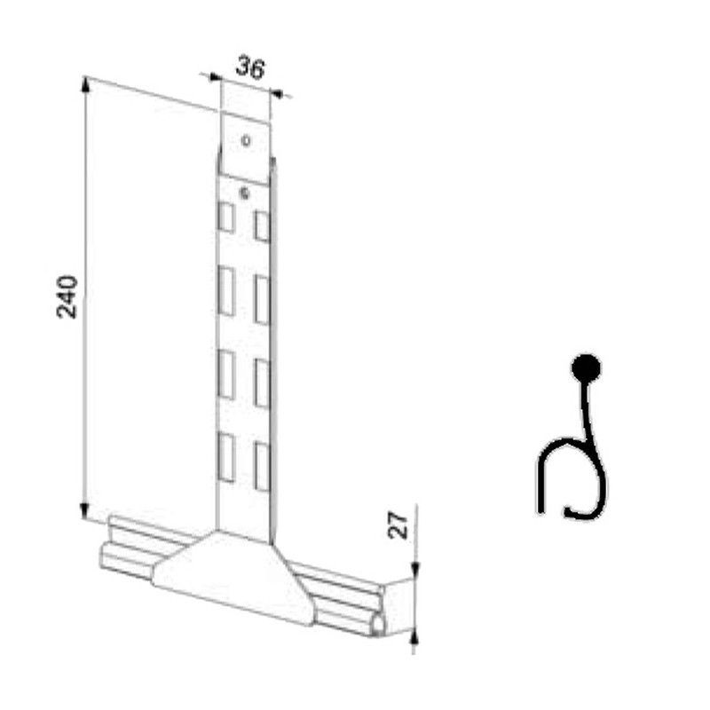 Tirante base de 200 mm. con fleje de 36x240 mm. y funda con taladros (para puerta)