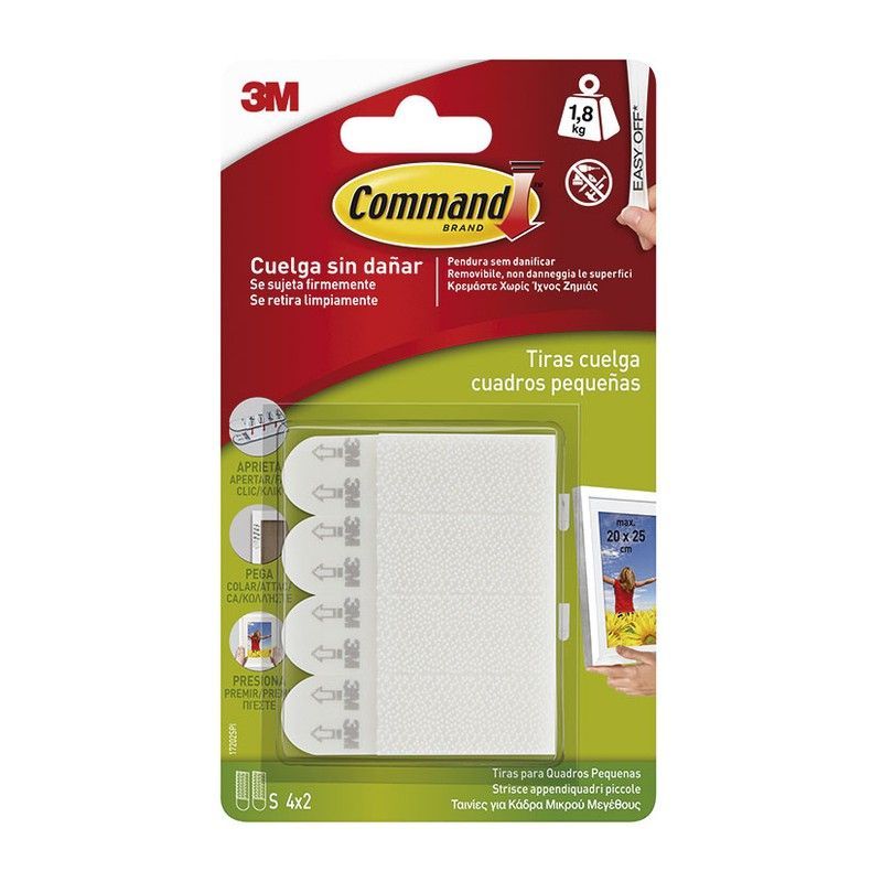 Tiras cuelgacuadros 3M serie Command Tiras Cuadros Pequeña (8U). Bca. Command