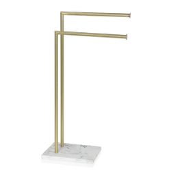 Toallero doble en L dorado y efecto mármol, 46 x 25 x 83 cm