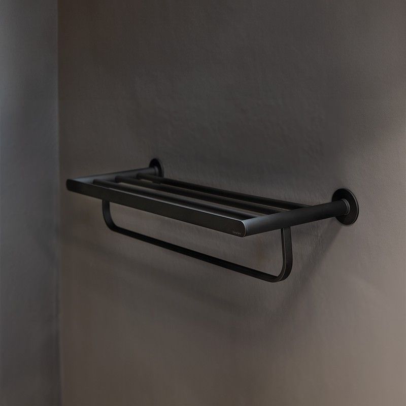 Toallero tamaño XL para baño con sistema de instalación Dual, Negro Mate