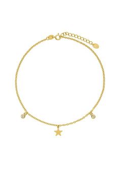 Tobillera Multicolgantes Estrella Marea Mujer Plata Circonitas Oro 18kts D02009/AL Dorada
