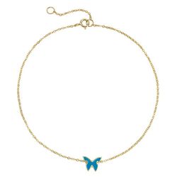 Tobillera Plata Dorada 26cm TOL0014DOETXX Mariposa Enamel Turquesa