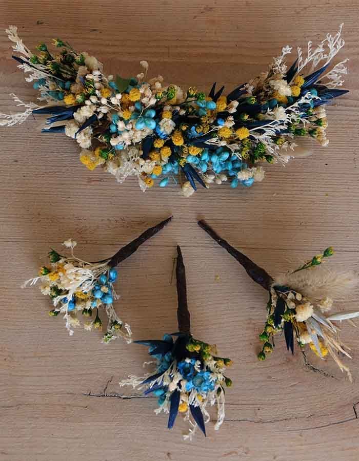 Tocado Azul y Amarillo con Cascada