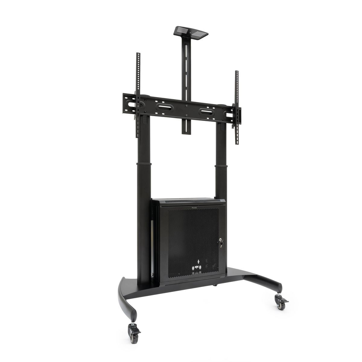 TooQ “NARNIA” Soporte de Suelo con Armario Multiusos + Accesorios Rack para Pantallas 60"- 100", Negro