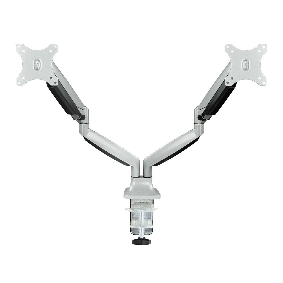 TooQ Soporte de Mesa Giratorio e Inclinable para 2 Pantallas (Monitor / TV Plasma / LCD / LED) 13” – 32”, de Dos Brazos, Plata