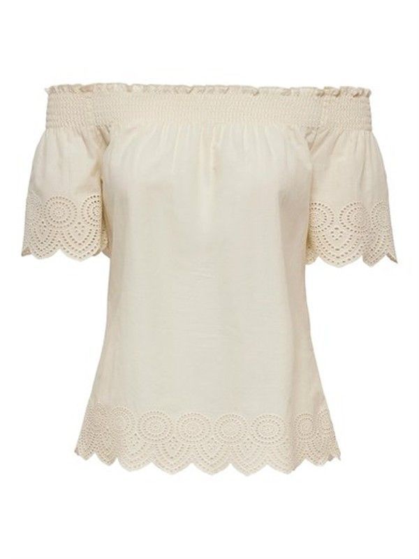 Top con calados palabra de honor Only Cream White