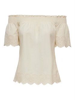 Top con calados palabra de honor Only Cream White