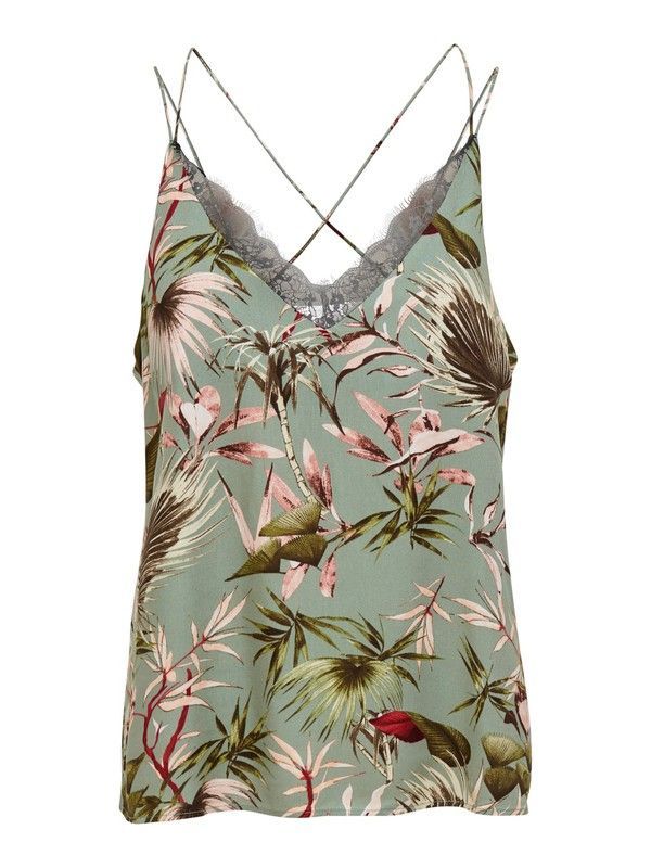 Top con estampado floral y con detalle puntilla Only Balsam Green