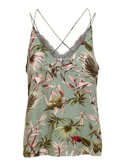 Top con estampado floral y con detalle puntilla Only Balsam Green