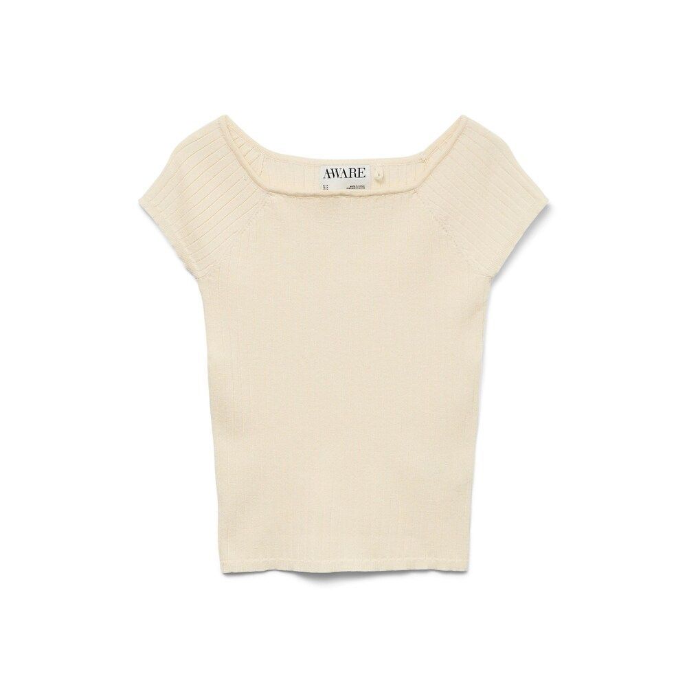 Top de punto canalé Vero Moda Bone White