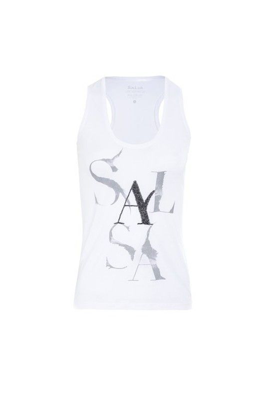 Top sin mangas con letras branding Salsa White