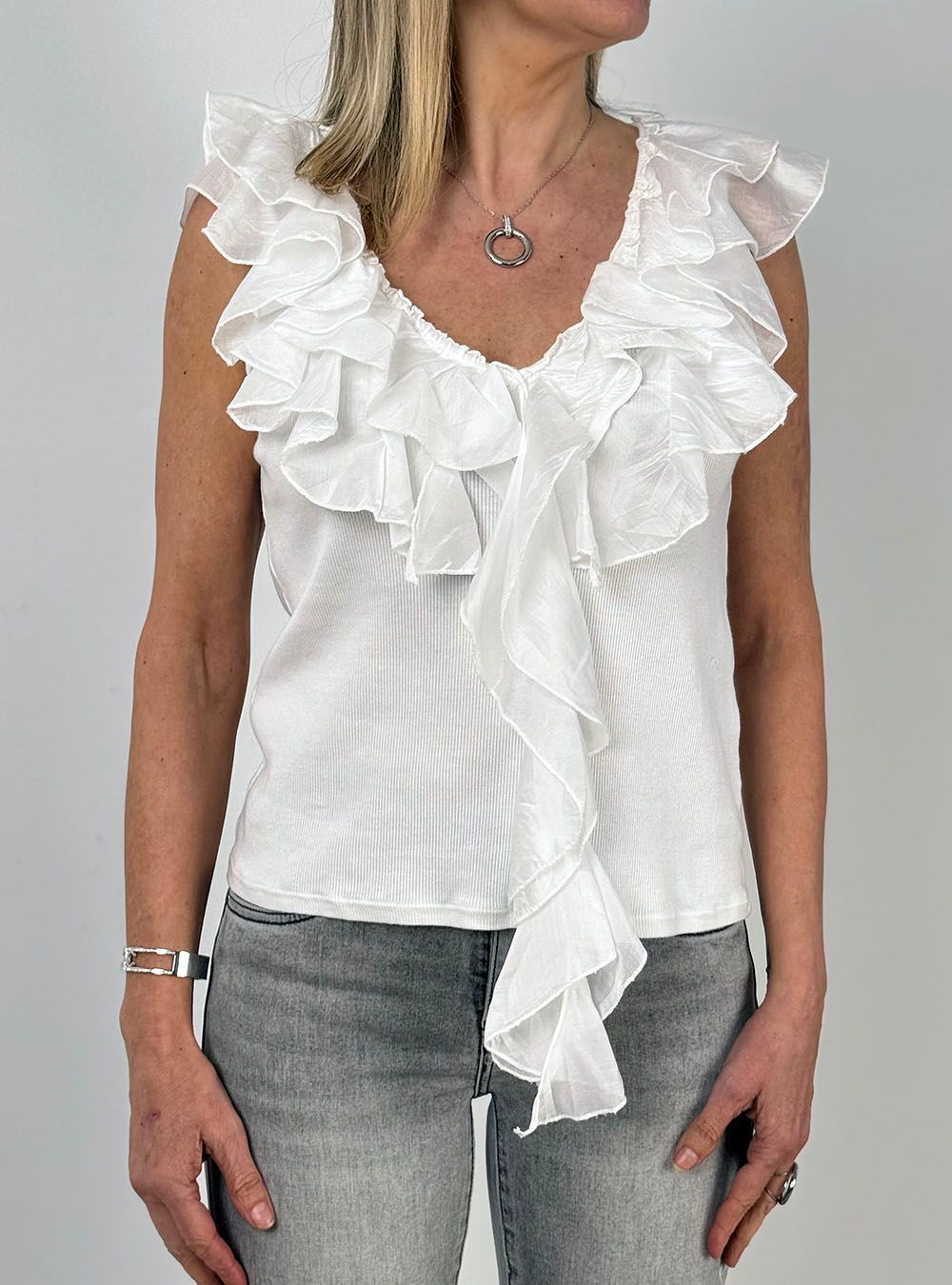 Top volantes Benedetta blanco