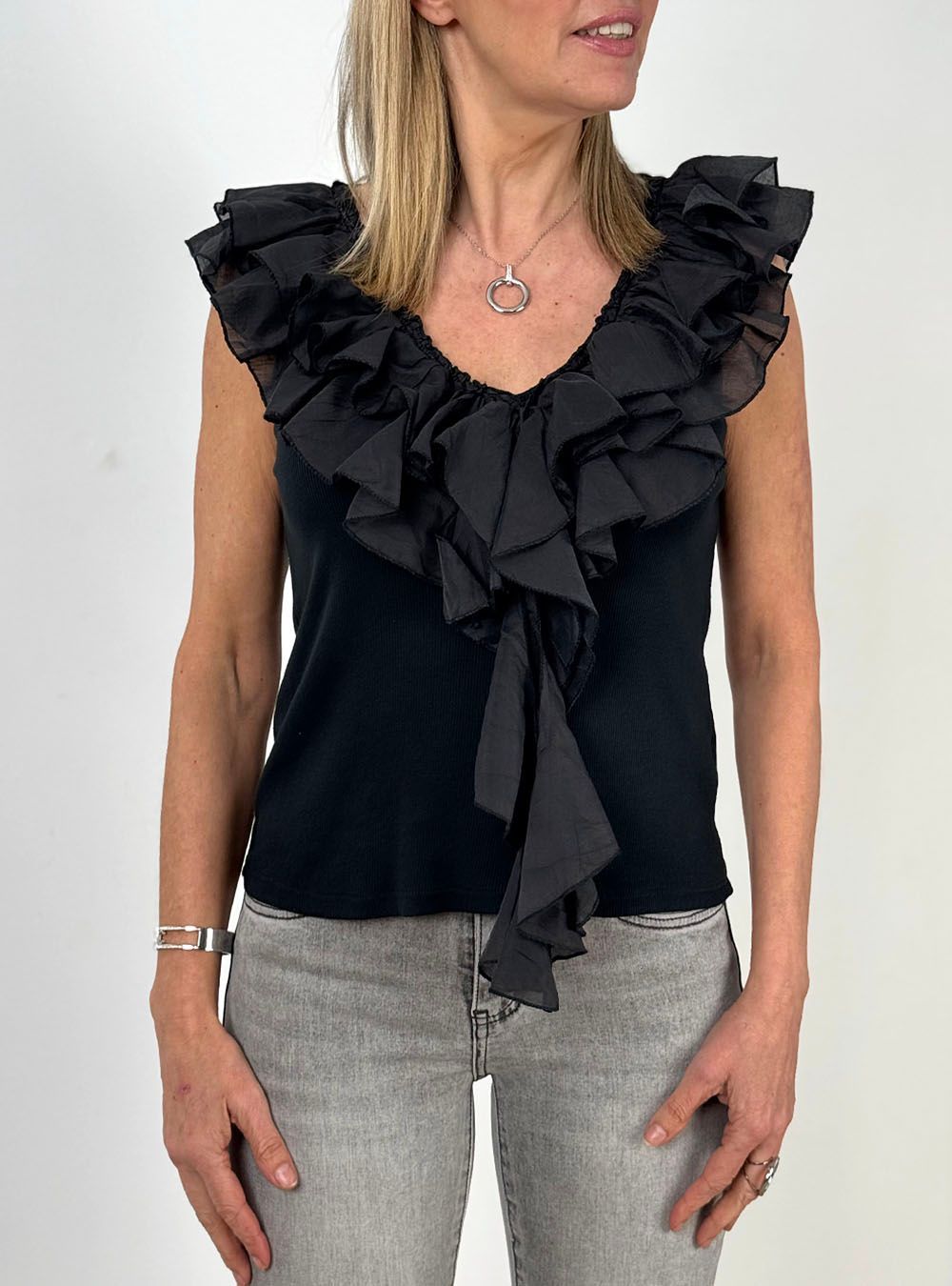 Top volantes Benedetta negro