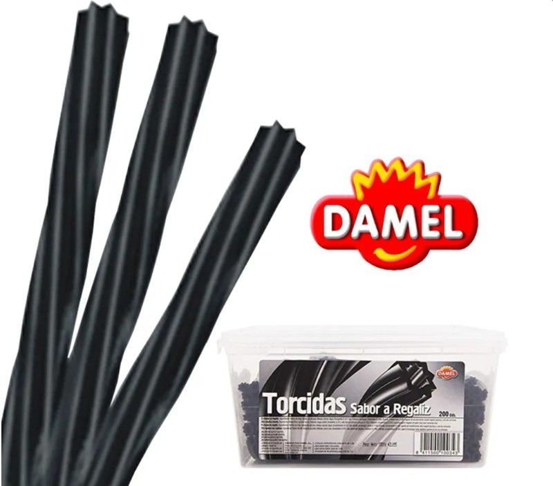 Torcidas de regaliz Damel (200 unidades). Torcidas regalices blandas negro