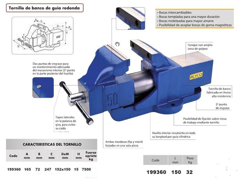 Tornillo De Banco De Guía Redonda 150mm