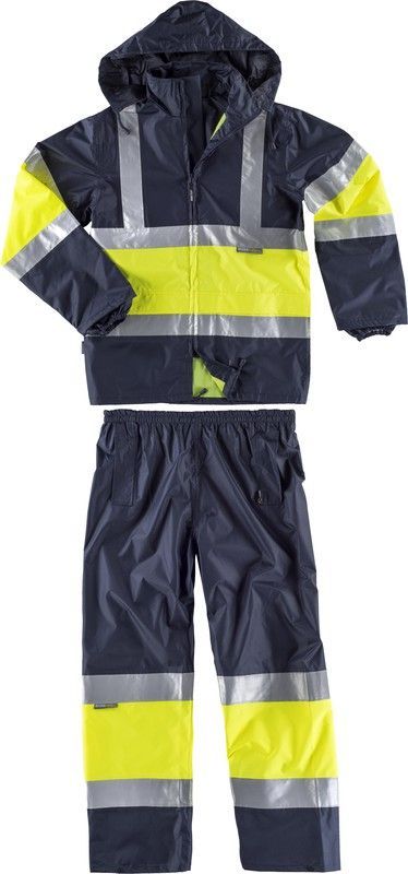 Traje de agua bicolor con cintas reflectantes Marino / Amarillo