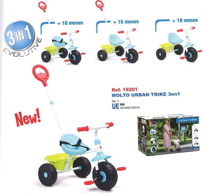 TRICICLO METAL.C/PALO URBAN AZUL