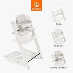 Tripp Trapp Blanca + Cojín estrellas + babyset blanco de Stokke