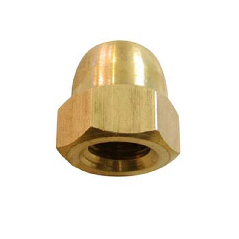 Tuerca din-1587 hexagonal de sombrerete, de latón y rosca métrica.